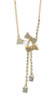 Oxzen κολιέ ασημένιο γραβάτα με φιογκάκια από φίλντισι και ζιργκόν