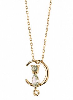 Oxzen κολιέ ασημένιο γατούλα με λευκά ζιργκόν