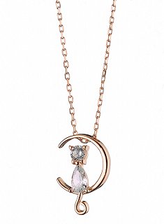 Oxzen κολιέ ασημένιο γατούλα με λευκά ζιργκόν