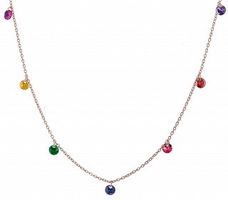 Oxzen κολιέ ασημένιο με πολύχρωμες πέτρες κρύσταλλα CZ