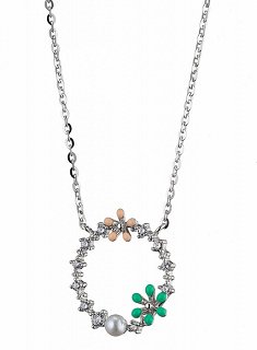 Oxzen κολιέ ασημένιο στεφανάκι με πέτρες