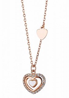 Oxzen κολιέ ασημένιο επιπλατινωμένο καρδιά λεπτή με λευκά ζιργκόν