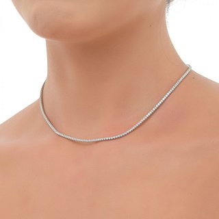 Oxzen κολιέ ασημένιο ριβιέρα λαιμού με λευκά ζιργκόν