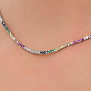 Oxzen κολιέ ασημένιο ριβιέρα λαιμού με πολύχρωμα ζιργκόν