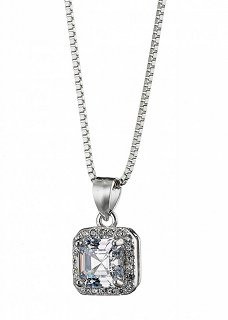 Oxzen κολιέ ασημένιο τετράγωνο μονόπετρο με λευκά ζιργκόν