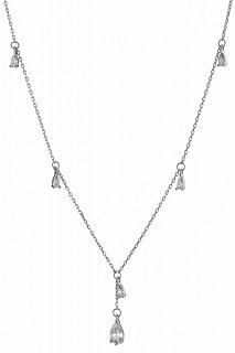 Oxzen κολιέ ασημένιο με κρεμαστά λευκά ζιργκόν