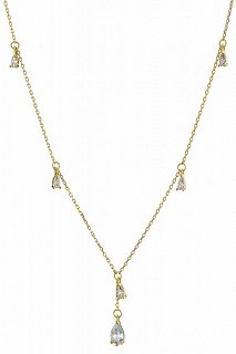 Oxzen κολιέ ασημένιο με κρεμαστά λευκά ζιργκόν