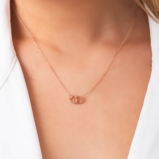 Oxzen κολιέ ασημένιο διπλή καρδιά ενωμένη με λευκά ζιργκόν