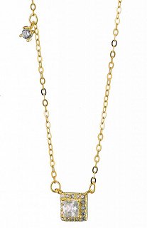 Oxzen κολιέ ασημένιο με λευκό τετράγωνο ζιργκόν