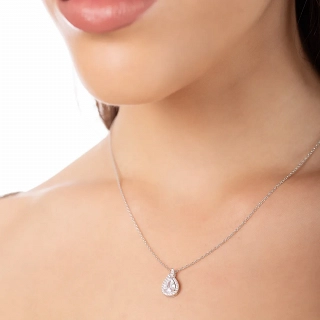 Oxzen γυναικείο κολιέ ασημένιο, φλόγα με πέτρες ζιργκόν