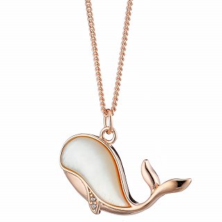 Oxzen κολιέ από ασήμι επιπλατινωμένο φάλαινα με ορυκτή πέτρα