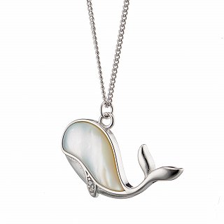 Oxzen κολιέ από ασήμι επιπλατινωμένο φάλαινα με ορυκτή πέτρα