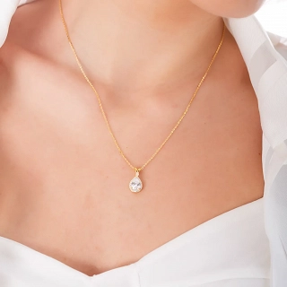 Oxzen κολιέ ασημένιο δάκρυ με λευκό ζιργκόν