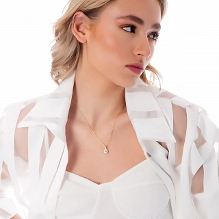 Oxzen κολιέ ασημένιο δάκρυ με λευκό ζιργκόν