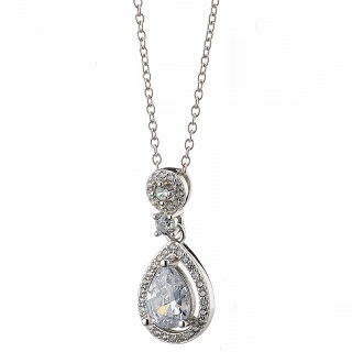 Oxzen κολιέ ασημένιο δάκρυ κρεμαστό με λευκά ζιργκόν