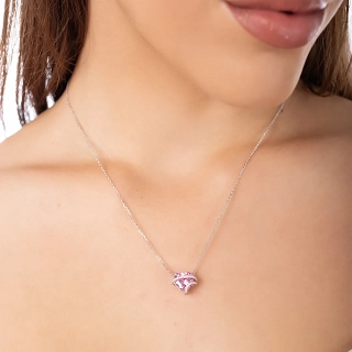 Oxzen γυναικείο κολιέ από ασήμι 925, επιπλατινωμένο με λευκή καρδιά ζιργκόν