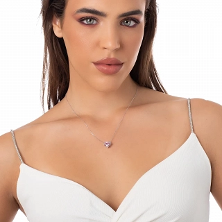 Oxzen γυναικείο κολιέ από ασήμι 925, επιπλατινωμένο με λευκή καρδιά ζιργκόν