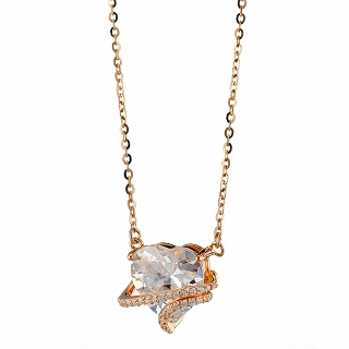 Oxzen γυναικείο κολιέ από ασήμι 925, επιπλατινωμένο με λευκή καρδιά ζιργκόν