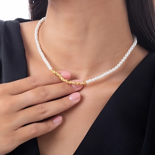 Oxzen ασημένιο κολιέ επιχρυσωμένο με πέρλες