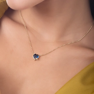 Oxzen ασημένιο κολιέ καρδιά με μπλε πέτρα