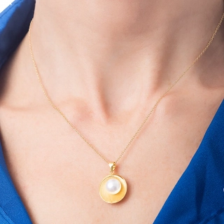 Oxzen ασημένιο κολιέ επιχρυσωμένο με πέρλα χειροποίητο