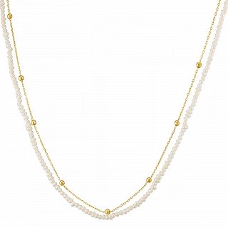 Oxzen ασημένιο κολιέ επιχρυσωμένο διπλό με πέρλες