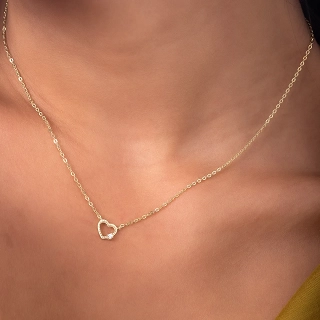 Oxzen ασημένιο κολιέ λεπτή καρδιά με ένα λευκό ζιργκόν