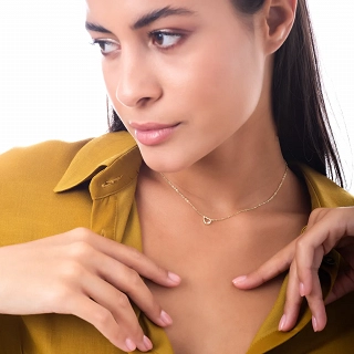 Oxzen ασημένιο κολιέ λεπτή καρδιά με ένα λευκό ζιργκόν