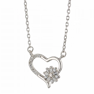 Oxzen ασημένιο κολιέ με καρδιά και λευκά ζιργκόν
