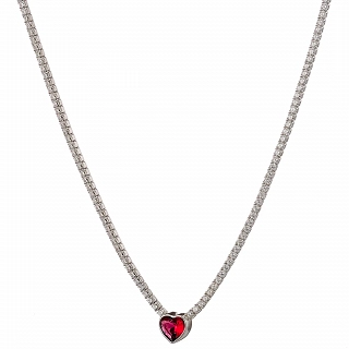 Oxzen κολιέ ασημένιο ριβιέρα με ζιργκόν καρδιά