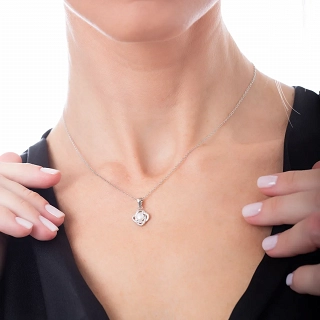 Oxzen ασημένιο κολιέ με πέρλα και λευκά ζιργκόν