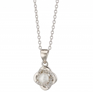 Oxzen ασημένιο κολιέ με πέρλα και λευκά ζιργκόν