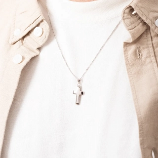 Oxzen ανδρικό κολιέ με σταυρό από ασήμι