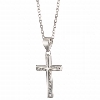 Oxzen κολιέ σταυρός από ασημένιος με λευκά ζιργκόν