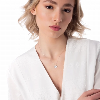 Oxzen ασημένιο κολιέ καρδιά με φίλντισι