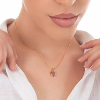 Oxzen ασημένιο κολιέ επιχρυσωμένο χειροποίητο με ορυκτή πέτρα Ίασπις