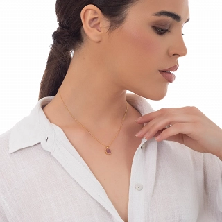 Oxzen ασημένιο κολιέ επιχρυσωμένο χειροποίητο με ορυκτή πέτρα Ίασπις