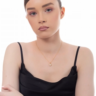 Oxzen ασημένιο κολιέ επιχρυσωμένο χειροποίητο με ορυκτή φεγγαρόπετρα