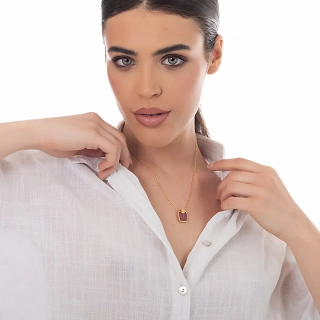 Oxzen ασημένιο κολιέ επιχρυσωμένο χειροποίητο με ορυκτή πέτρα Ίασπις