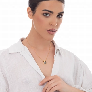 Oxzen ασημένιο κολιέ επιχρυσωμένο χειροποίητο με ορυκτή Flash stone