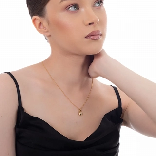 Oxzen ασημένιο κολιέ επιχρυσωμένο χειροποίητο με πέτρα φίλντισι και πυξίδα