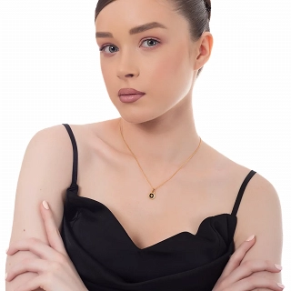 Oxzen ασημένιο κολιέ επιχρυσωμένο χειροποίητο με πέτρα αχάτη και πυξίδα