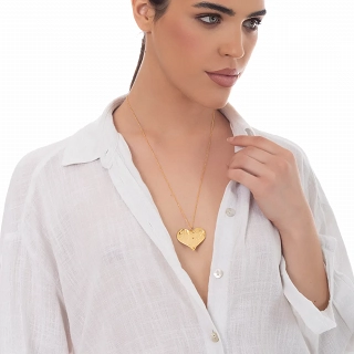 Oxzen ασημένιο κολιέ επιχρυσωμένη καρδιά σφυρήλατη με ιδιαίτερο σχέδιο