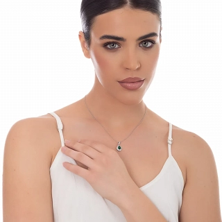 Oxzen γυναικείο ασημένιο κολιέ δάκρυ με ζιργκόν