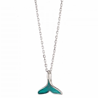 Oxzen γυναικείο ασημένιο κολιέ, ουρά φάλαινας με μπλε σμάλτο