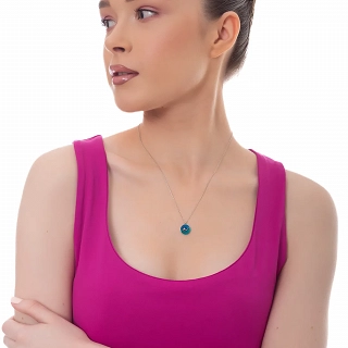 Oxzen ασημένιο κολιέ φάλαινα με μπλε σμάλτο