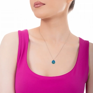 Oxzen ασημένιο κολιέ ουρά φάλαινας με μπλε σμάλτο