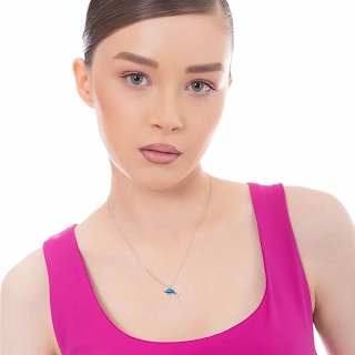 Oxzen ασημένιο κολιέ δελφινάκι με μπλέ σμάλτο