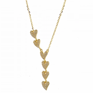 Oxzen ασημένιο κολιέ με καρδιές στη σειρά και πέτρες ζιργκόν