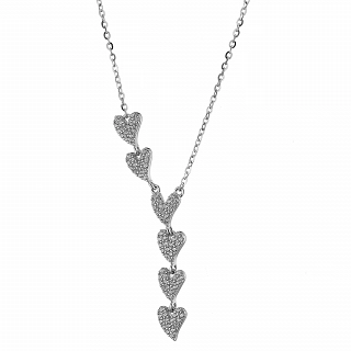 Oxzen ασημένιο κολιέ με καρδιές στη σειρά και πέτρες ζιργκόν